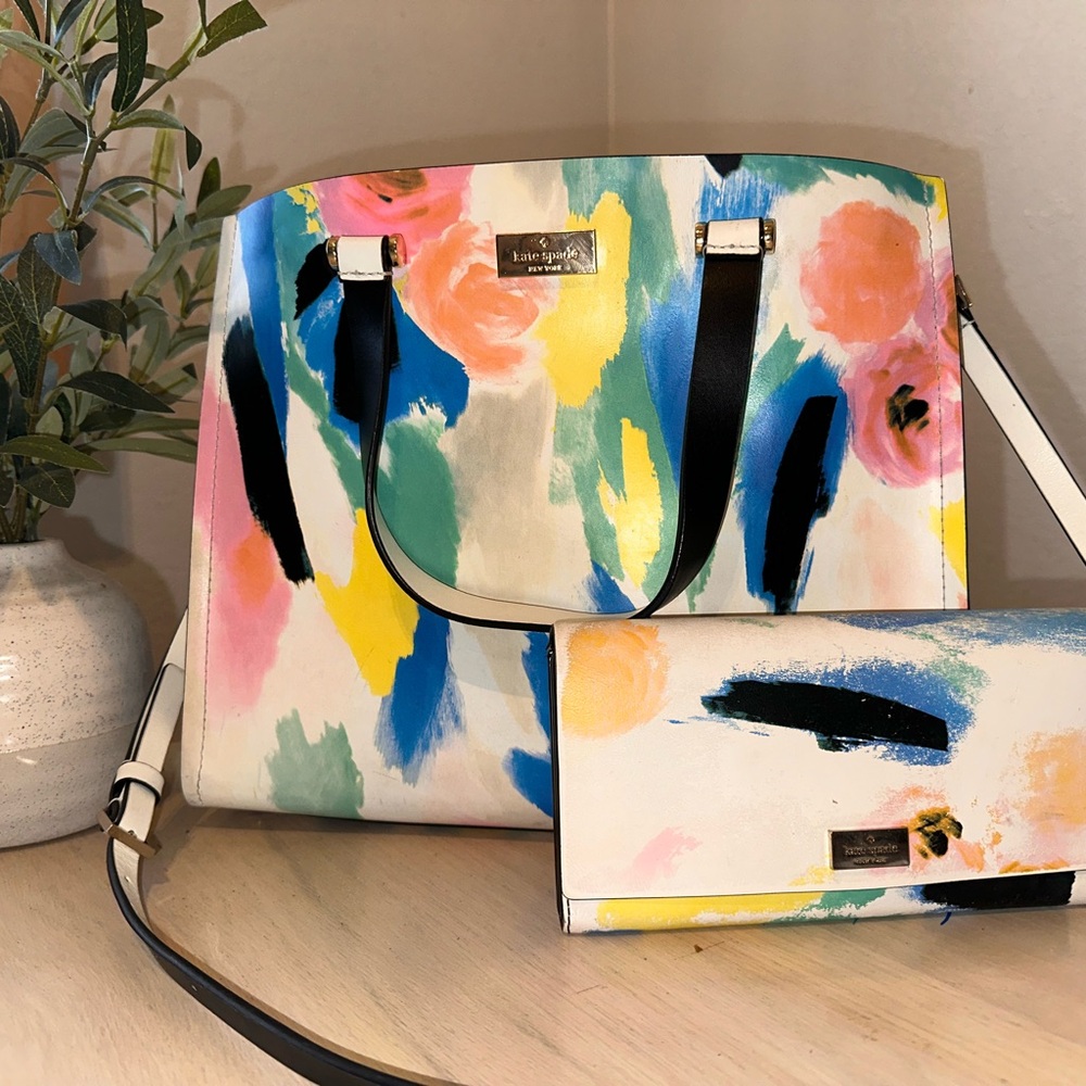 Kate Spade Multicolor Abstract Tote and Wallet Set